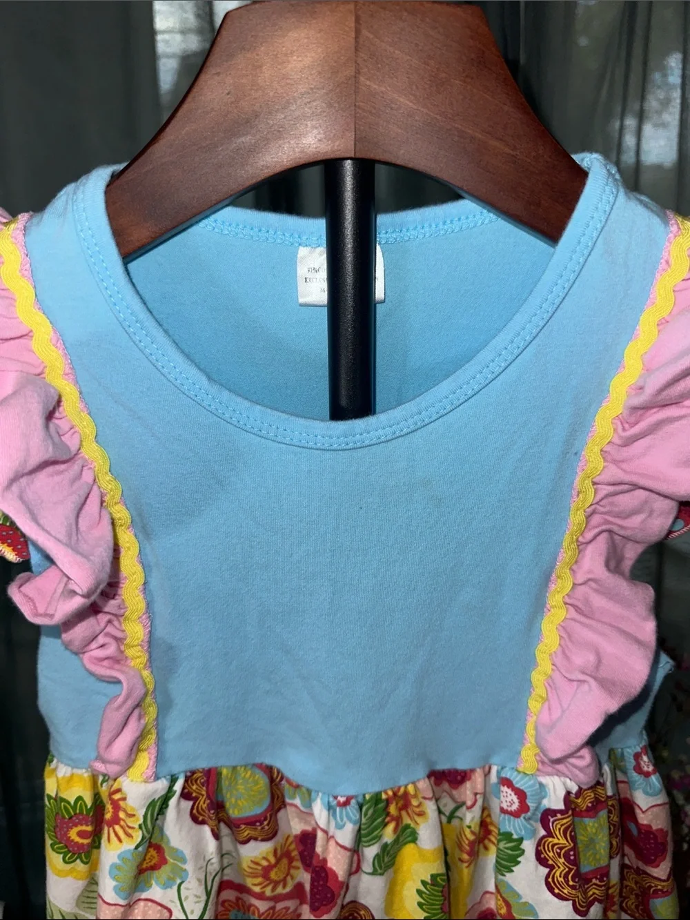 Girls Floral Ruffle Dress - Blue and Pink
